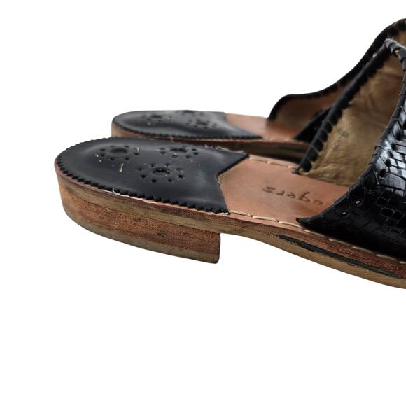Jack Rogers Sandals Womens 9 Flats Black Woven Leather Slip On Thong Preppy - Picture 2 of 11